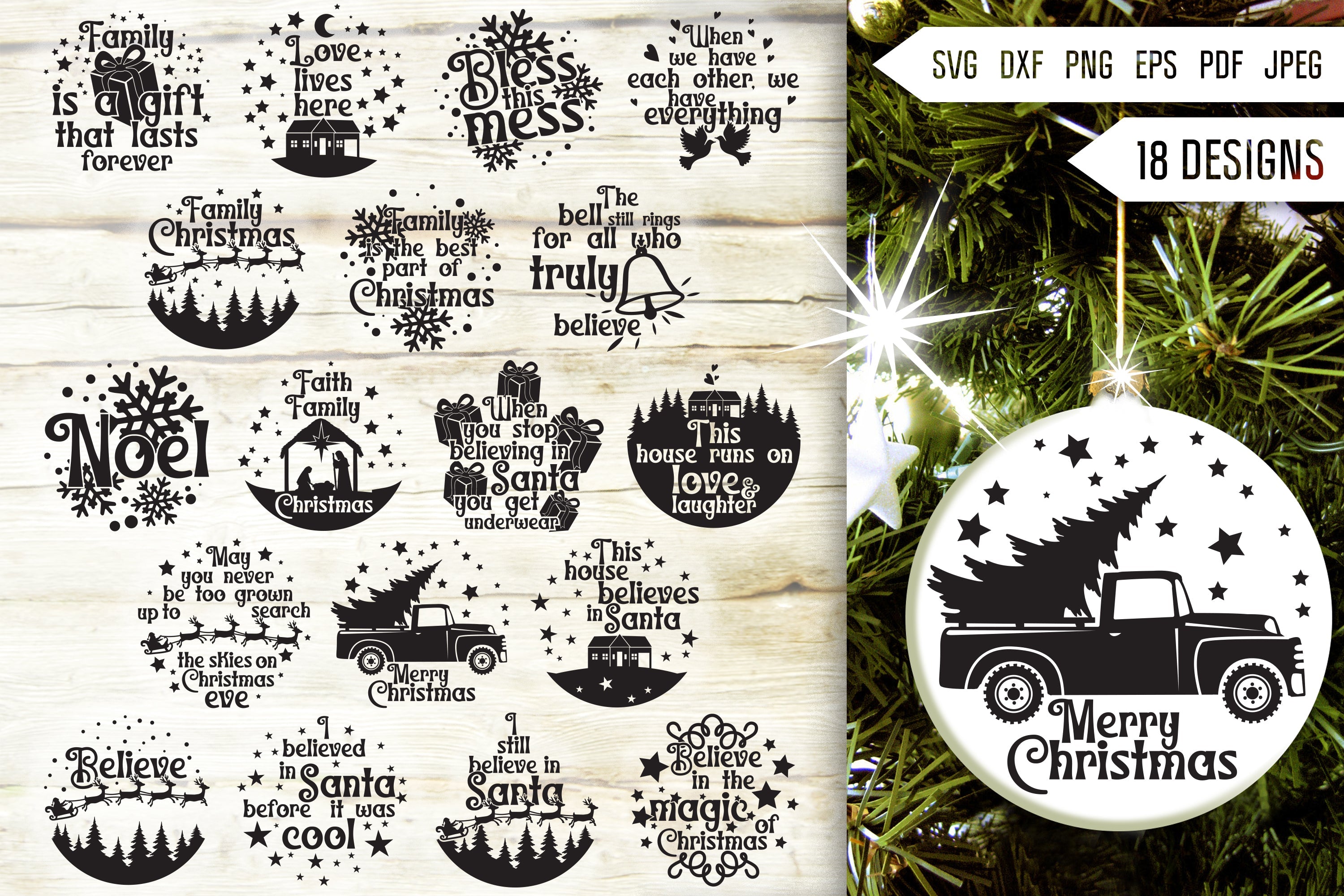 Family Christmas Ornament Svg Bundle. Round Christmas Ornaments Svg. Merry Christmas Svg. Home Quotes, Sayings and Phrases Dxf Eps Png Pdf - So Fontsy
